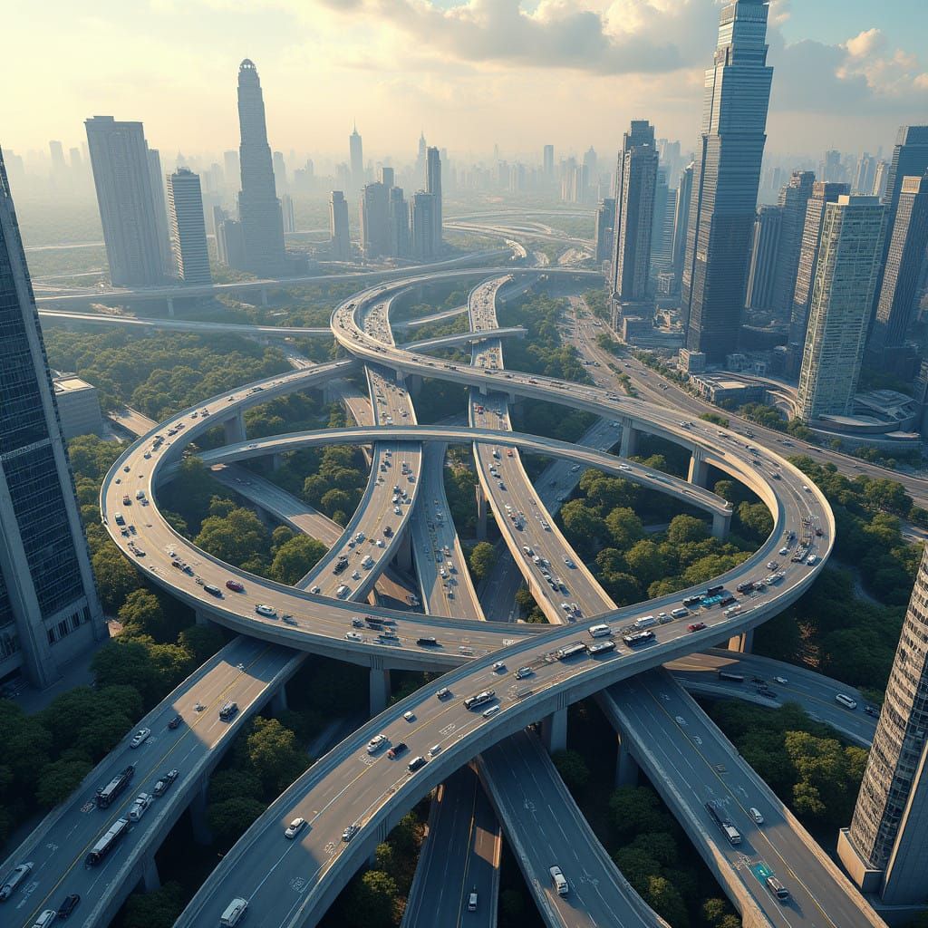 Futuristic Metropolis with Harmonious Traffic Flow