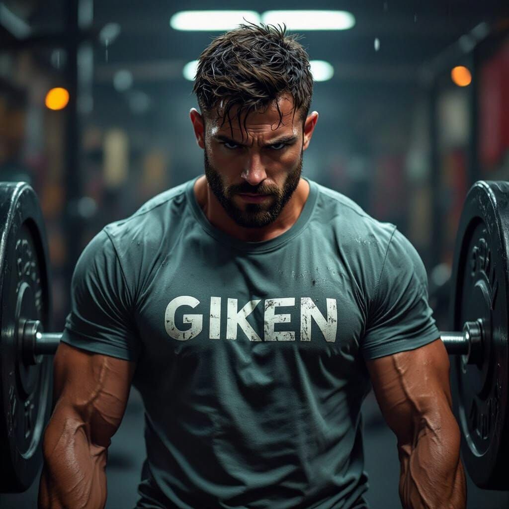 Intense Weightlifter in Gym, Gritty Realism Style