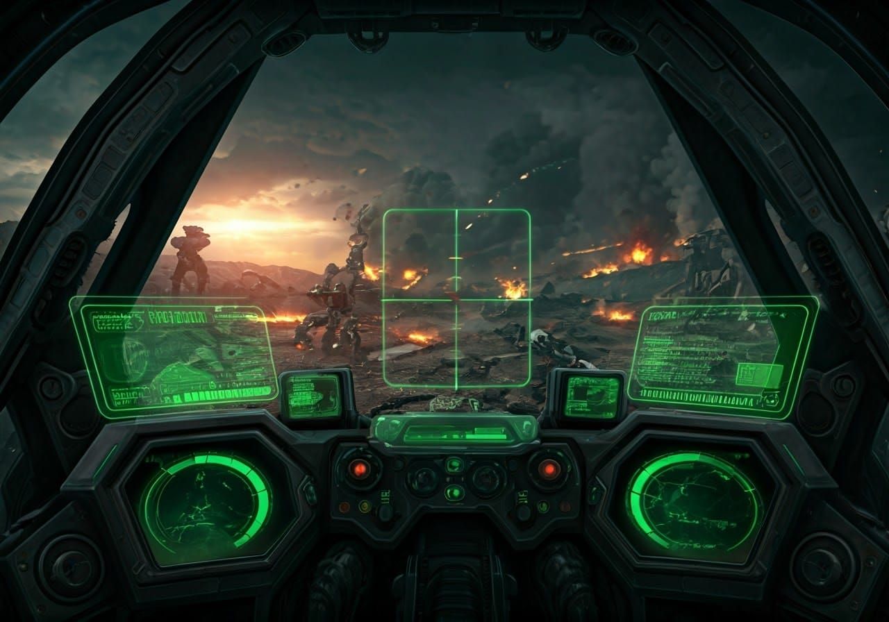 Mech Pilot Cockpit View in Cyberpunk Style