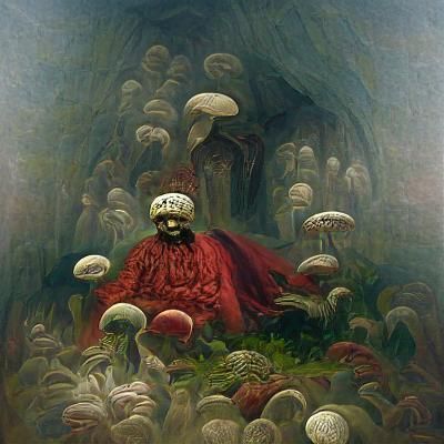 Mushroom King in Dark Fantasy Horror Style