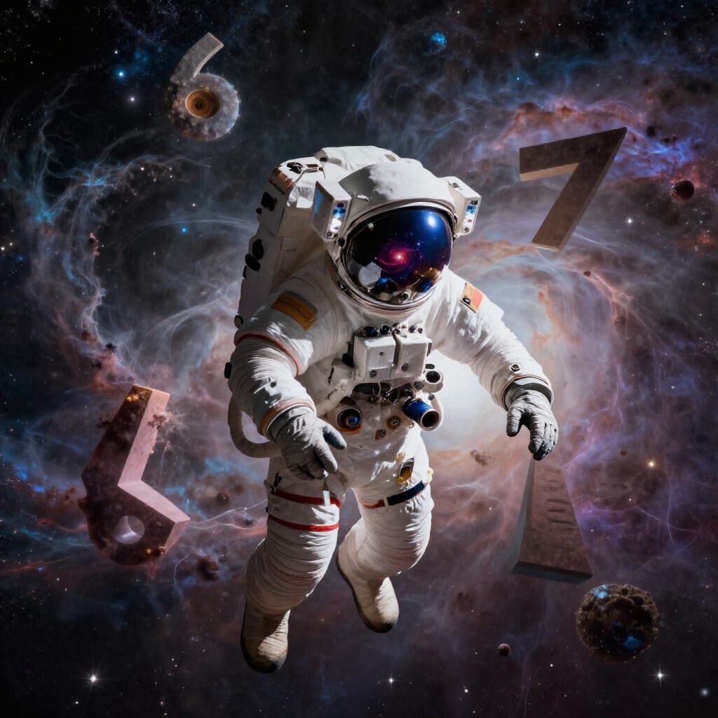 Astronaut Adrift in Cosmic Nebula with Galactic Reflections