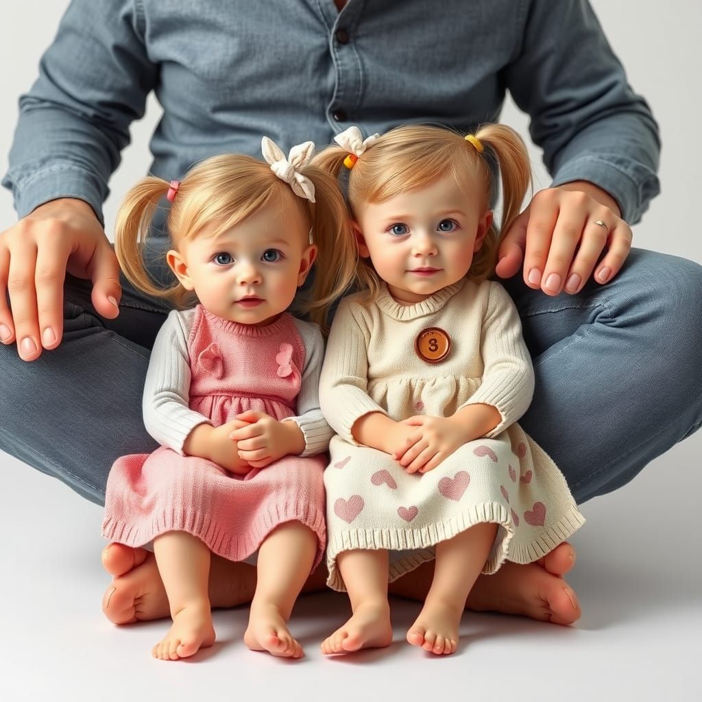 Two Girls and Father: AI-Generated Family Portrait