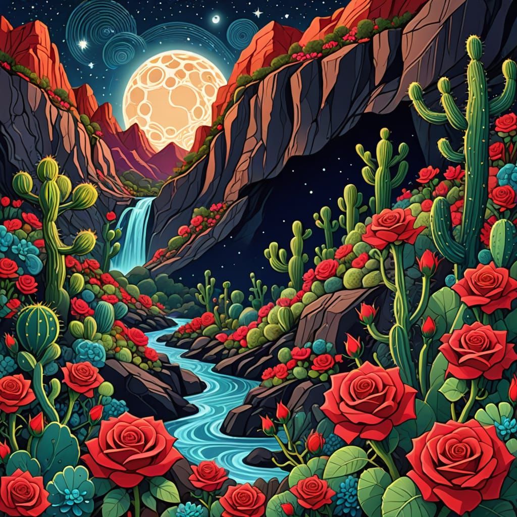 Psychedelic Rose Canyon with Birds