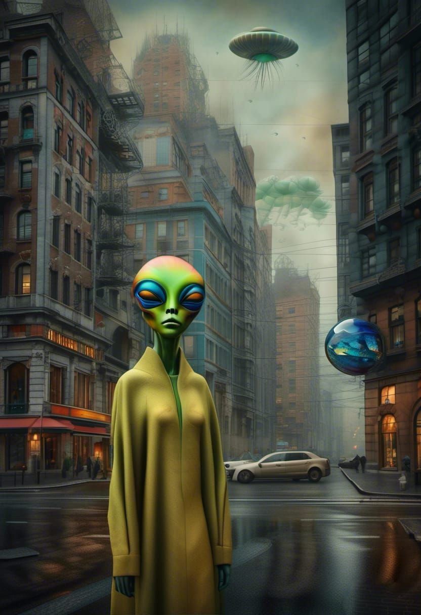 Alien Pets in a Polychromatic Cityscape