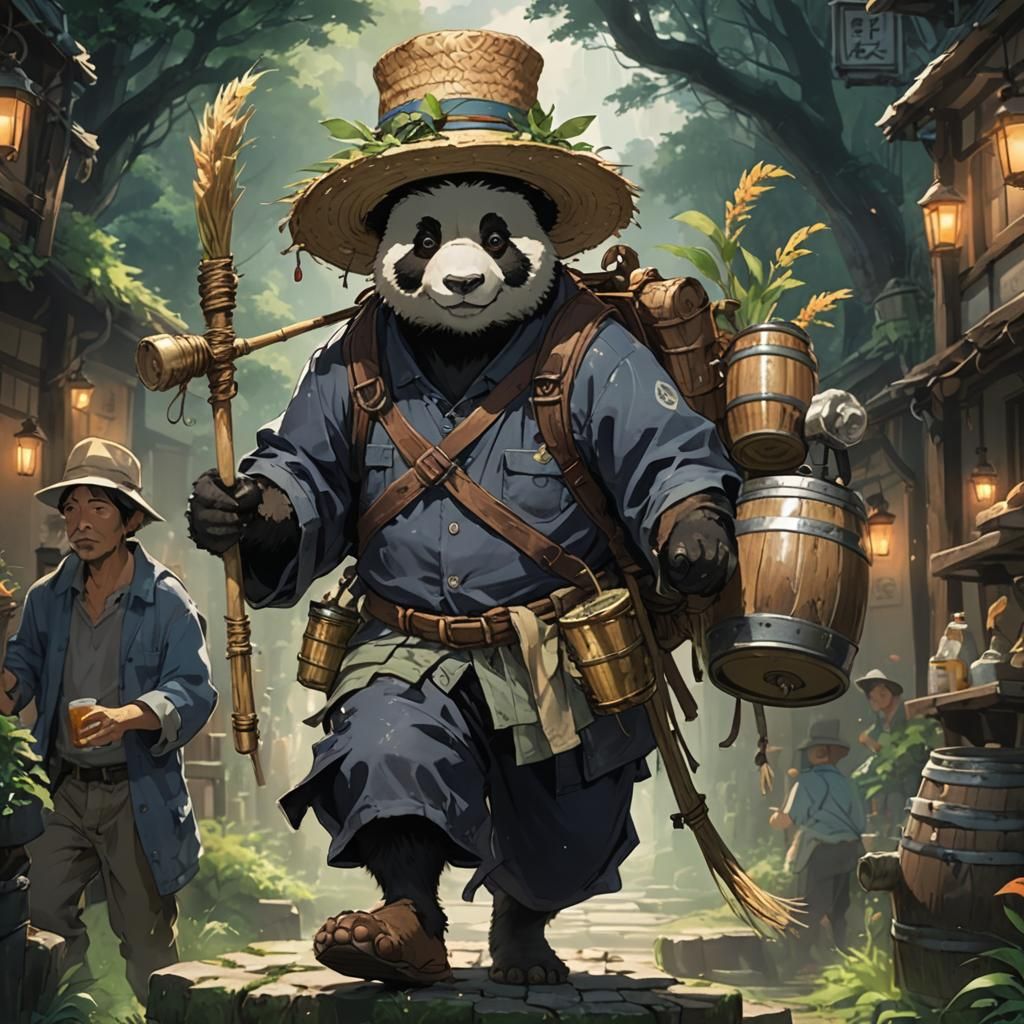 Pandaren with Keg in Anime Key Visual Style