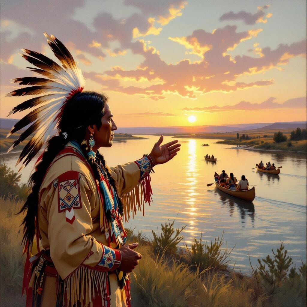 Native American Chief Names Ohio Territory at Sunset