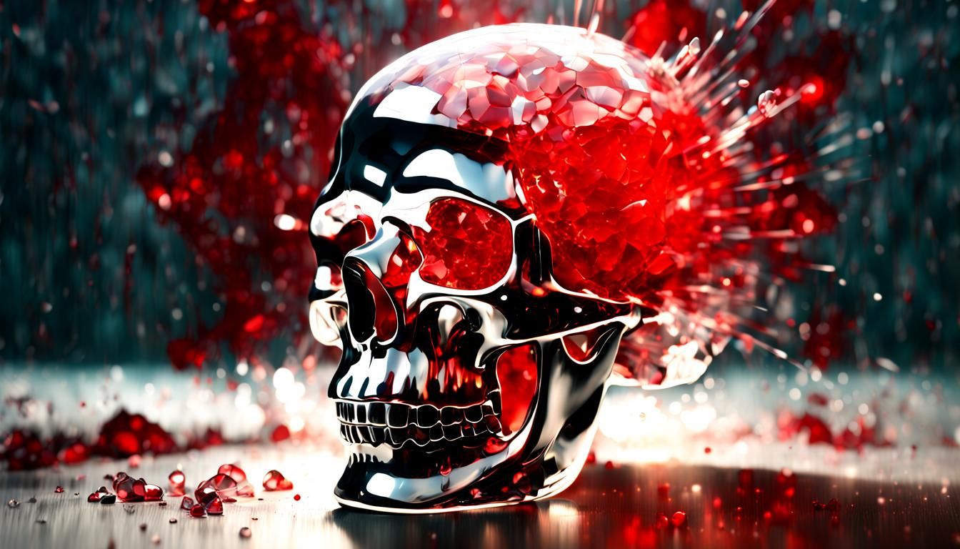 Dazzling Hyperrealistic Skull Explodes with Atomic Fury