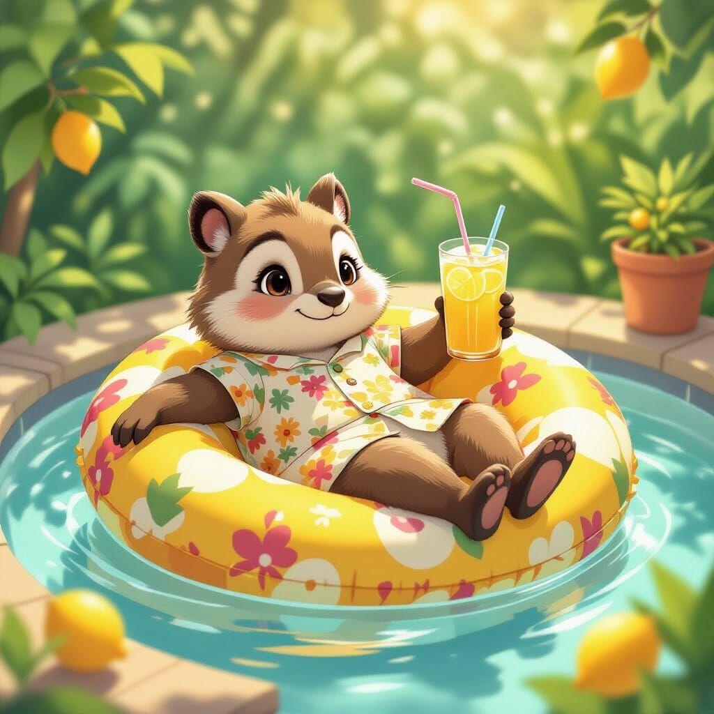 Sloth Floats on Air Mattress in Lemonade Glass