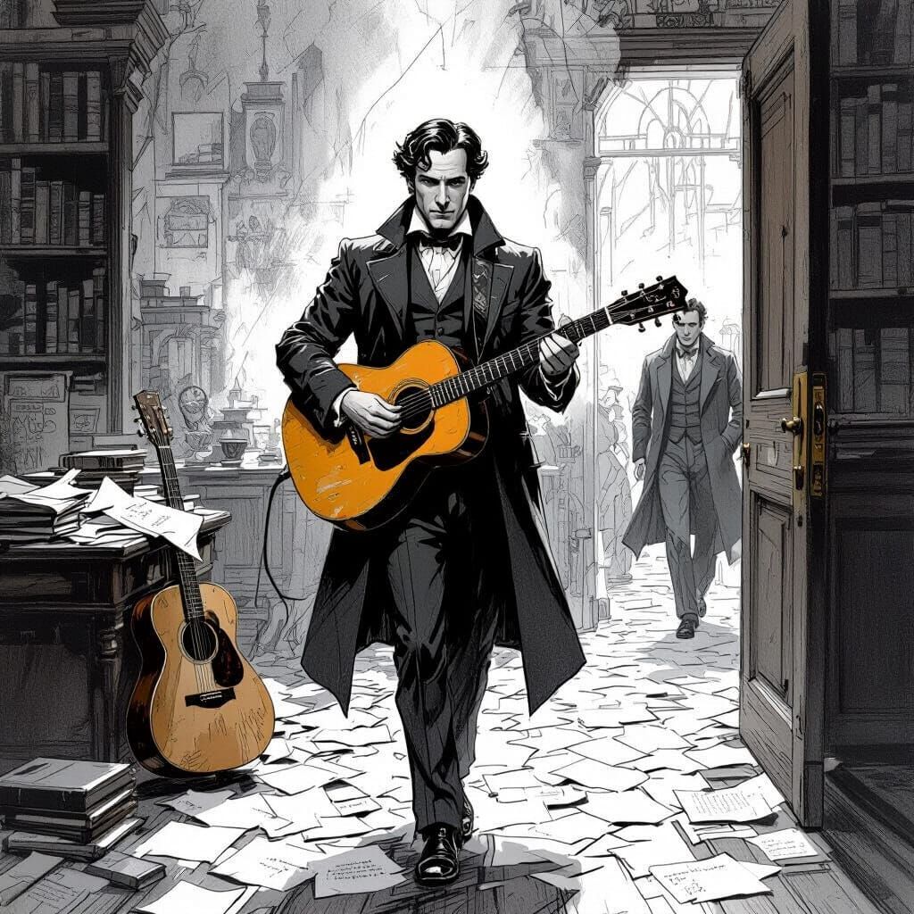 Sherlock Holmes Plays Guitar, Art Nouveau Style