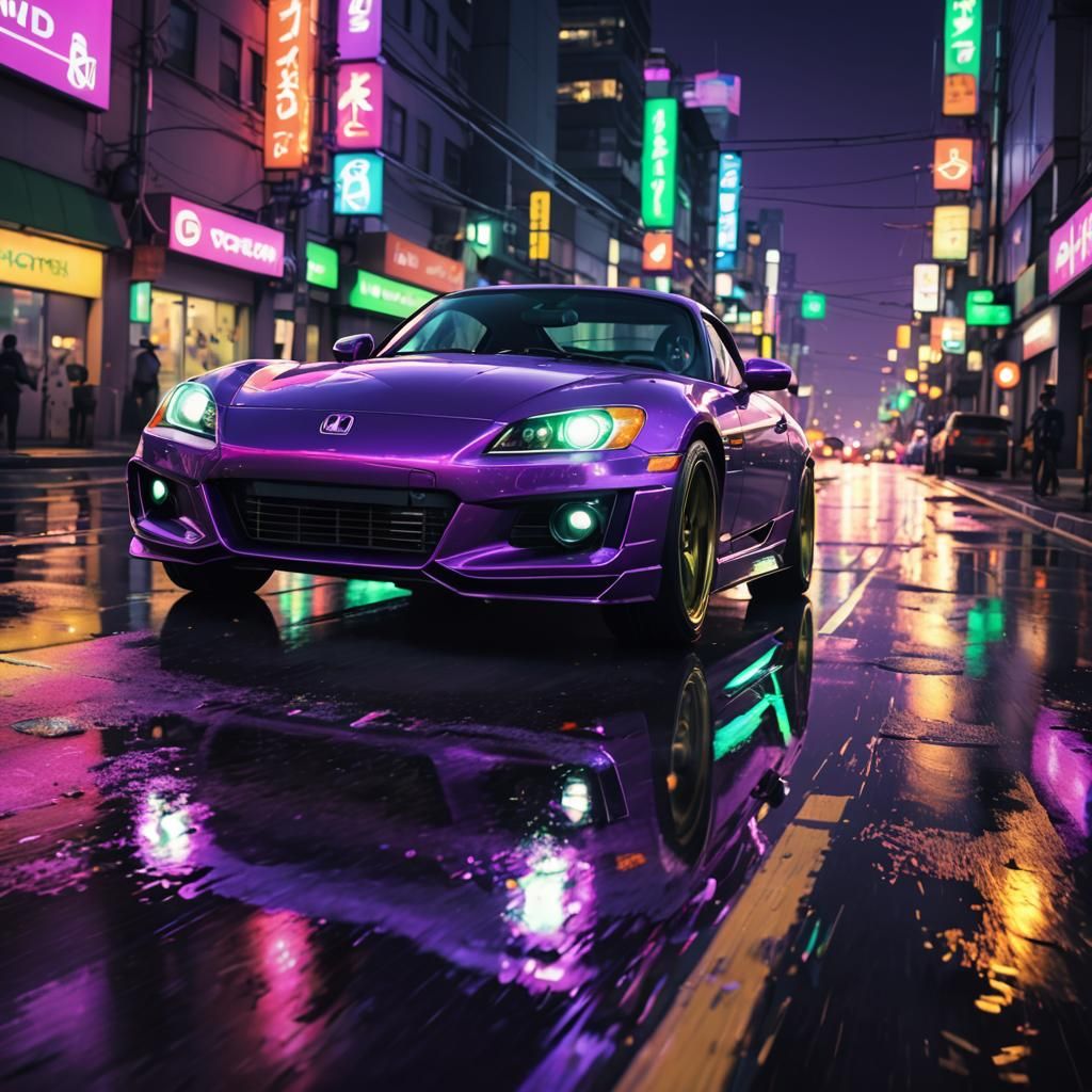 Neon Honda S2000 Concept Art on City Highway