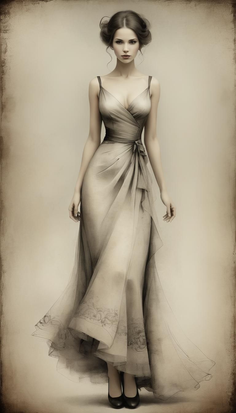 Elegant Woman in Dress Inspired by Painterly Realism
