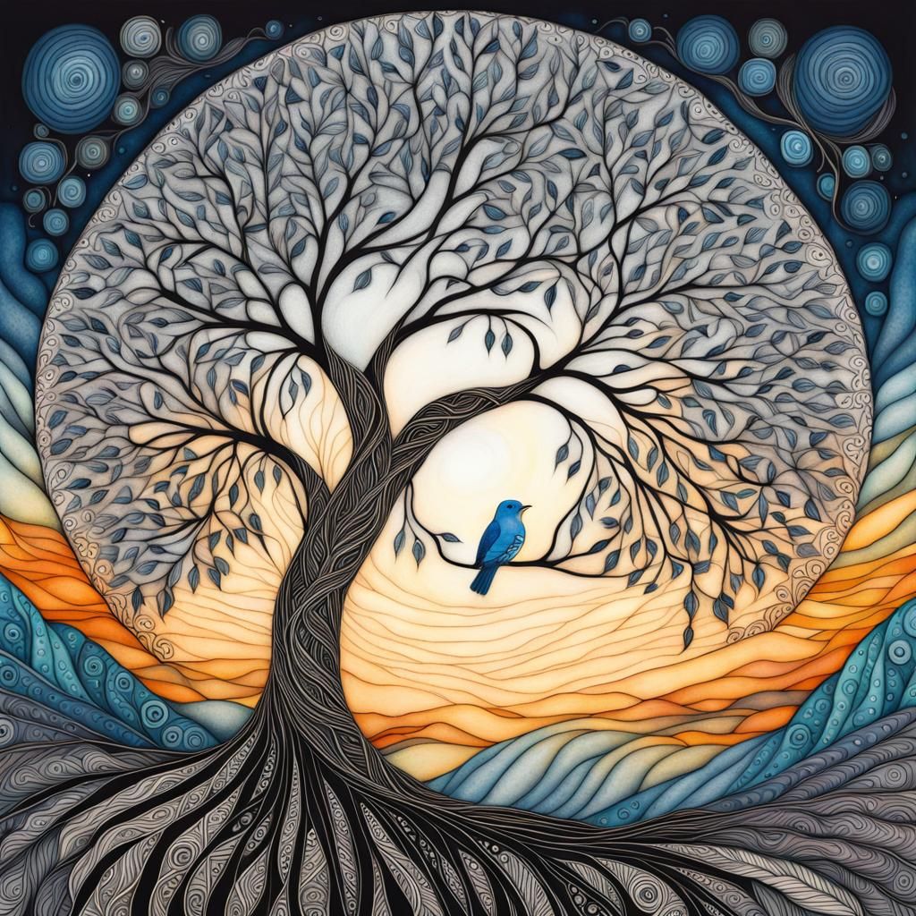 Willow tree with bluebird