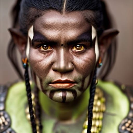 Female Orc Warrior Close-Up Portrait