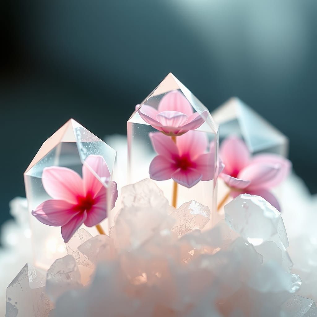 Flowers Bloom Inside Translucent Crystals: Ethereal Digital ...