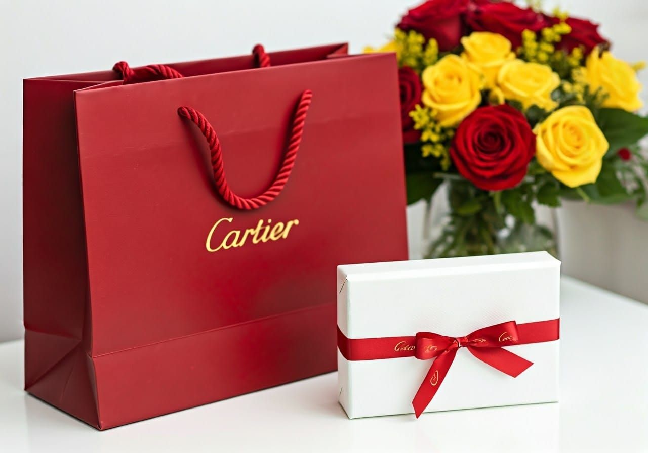 Luxurious Red Cartier Shopping Bag with Elegant Accents