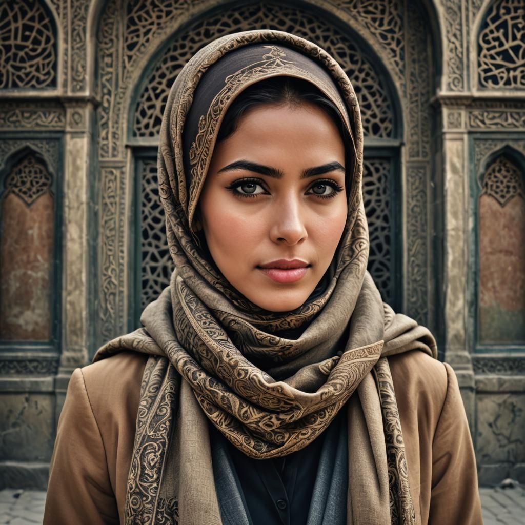 Professional Woman in Islamic Scarf, Hyperrealistic Image
