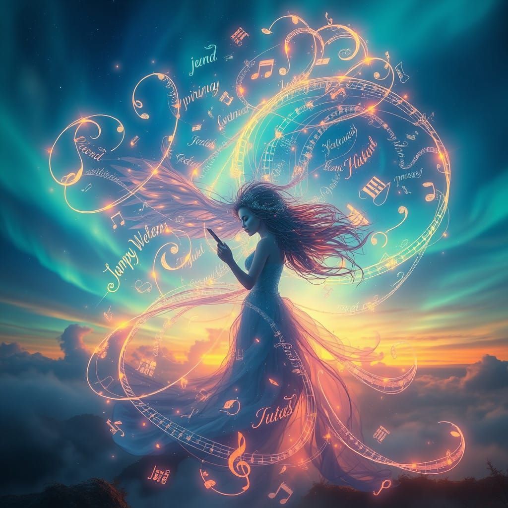 Ethereal Poetess in Dreamlike Landscape