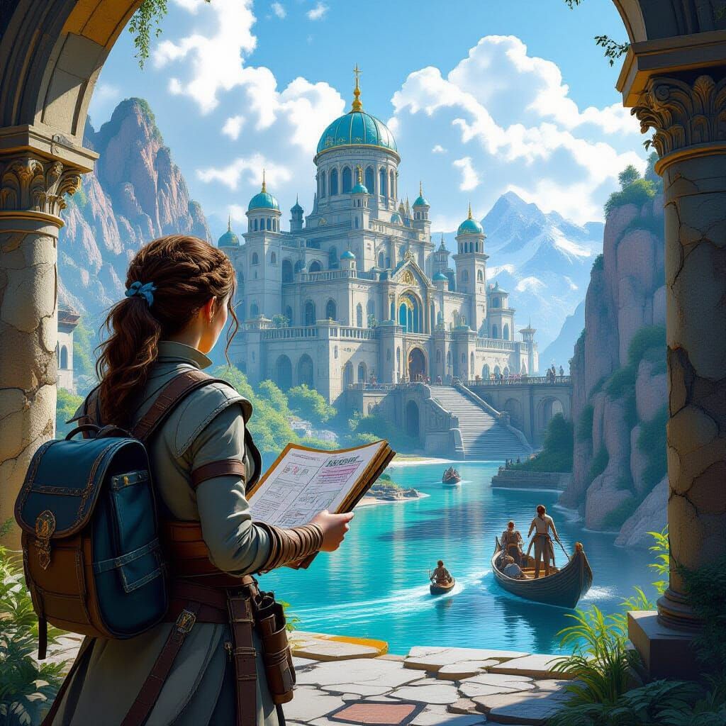 Female Archeologist in Detailed Matte Painting