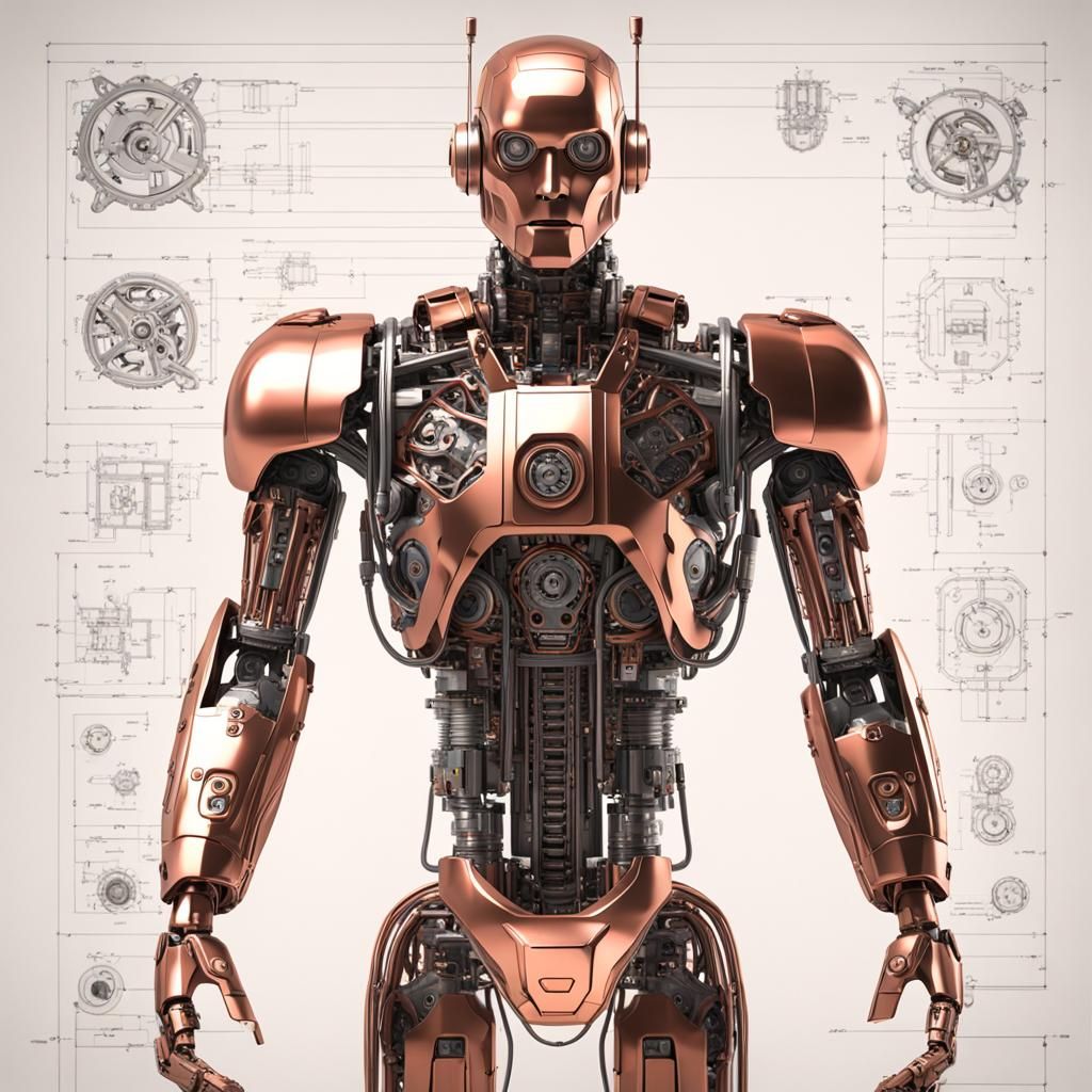 Retrofuturistic Cyborg Robot Man in Comic Book Style