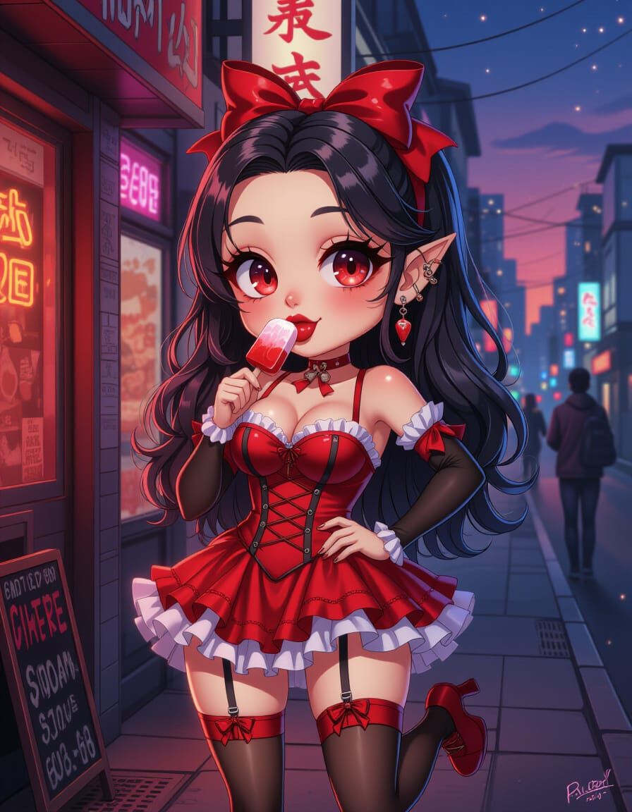 Cyberpunk Vampire Maiden Enjoys Blood Popsicle