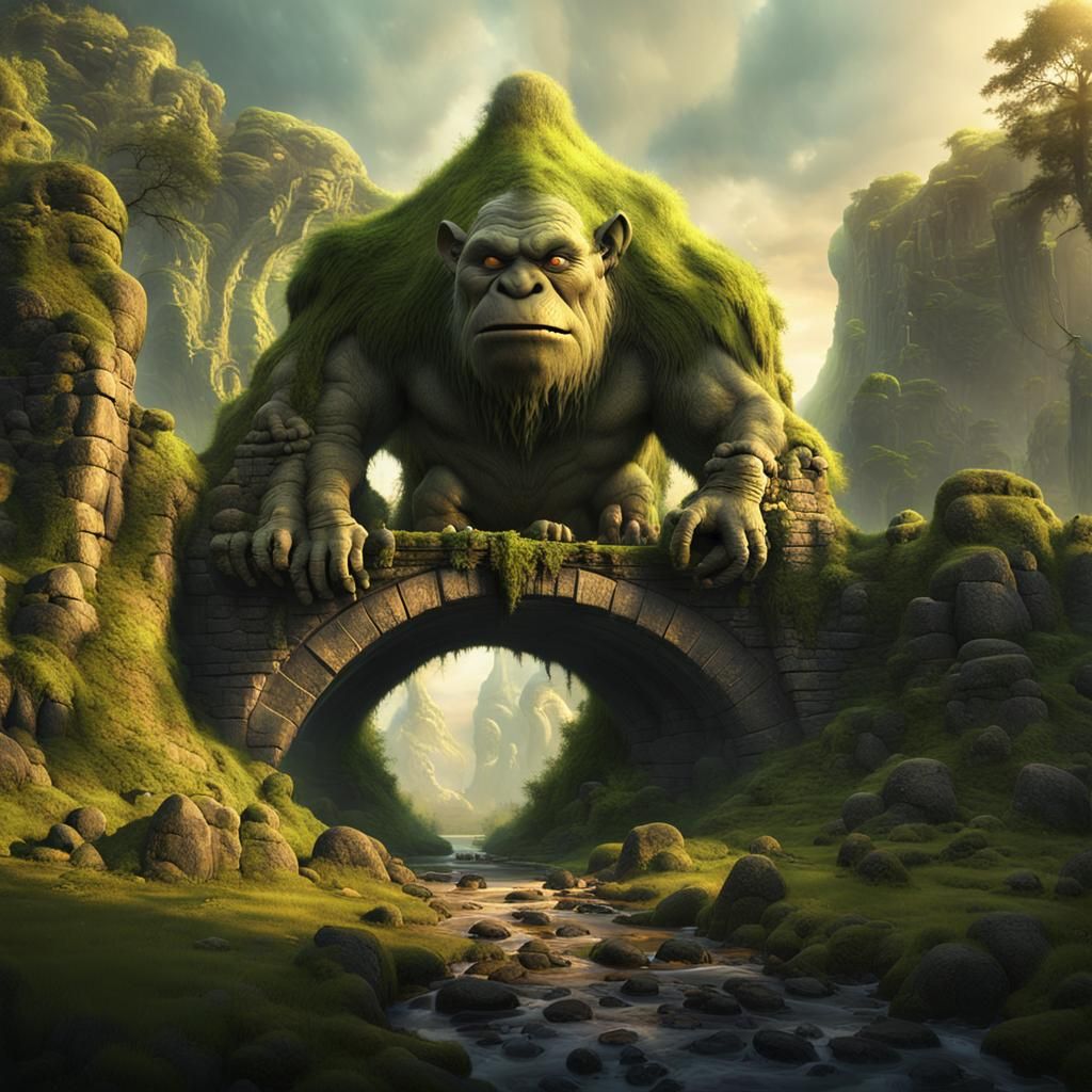 Stone Troll Under Ancient Bridge, Digital Matte Painting