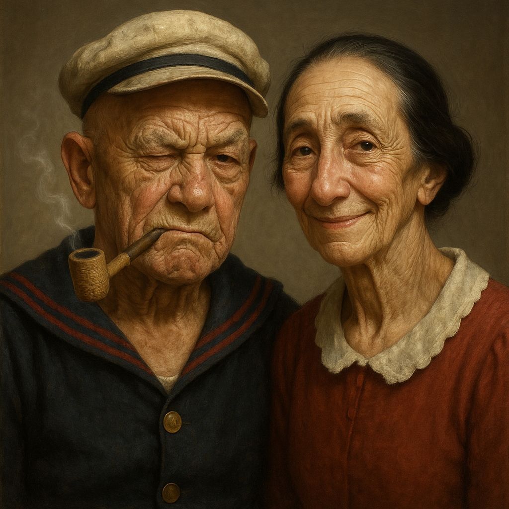 Elderly Popeye and Olive Oyl Realistic Portrait