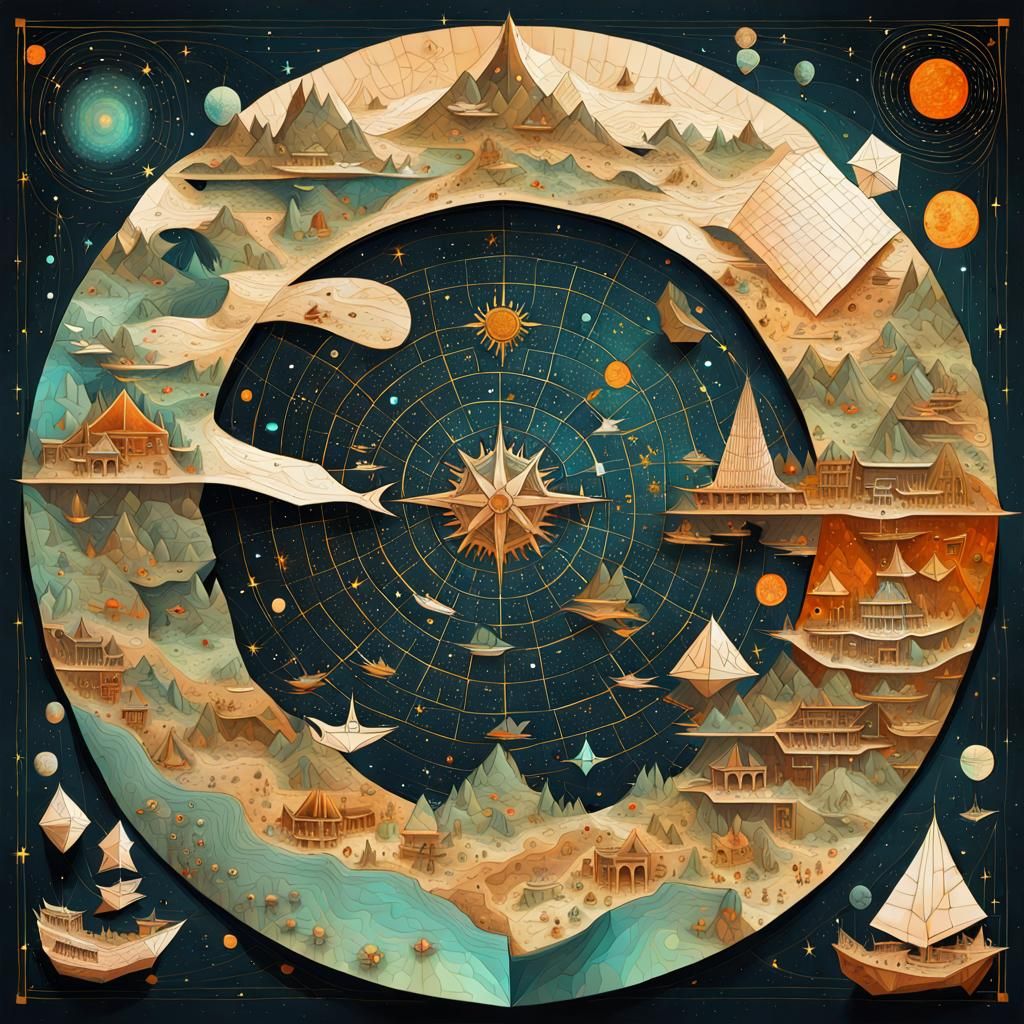 Whimsical Cosmic Treasure Map in Papercraft Style