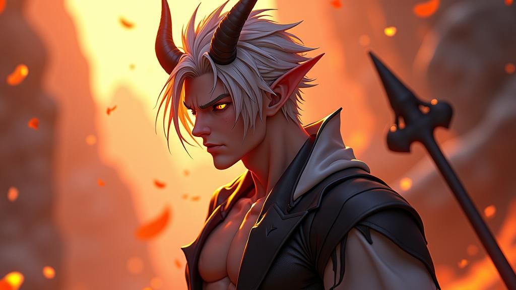 Majestic Devil with Silver Hair in 3D Anime Style