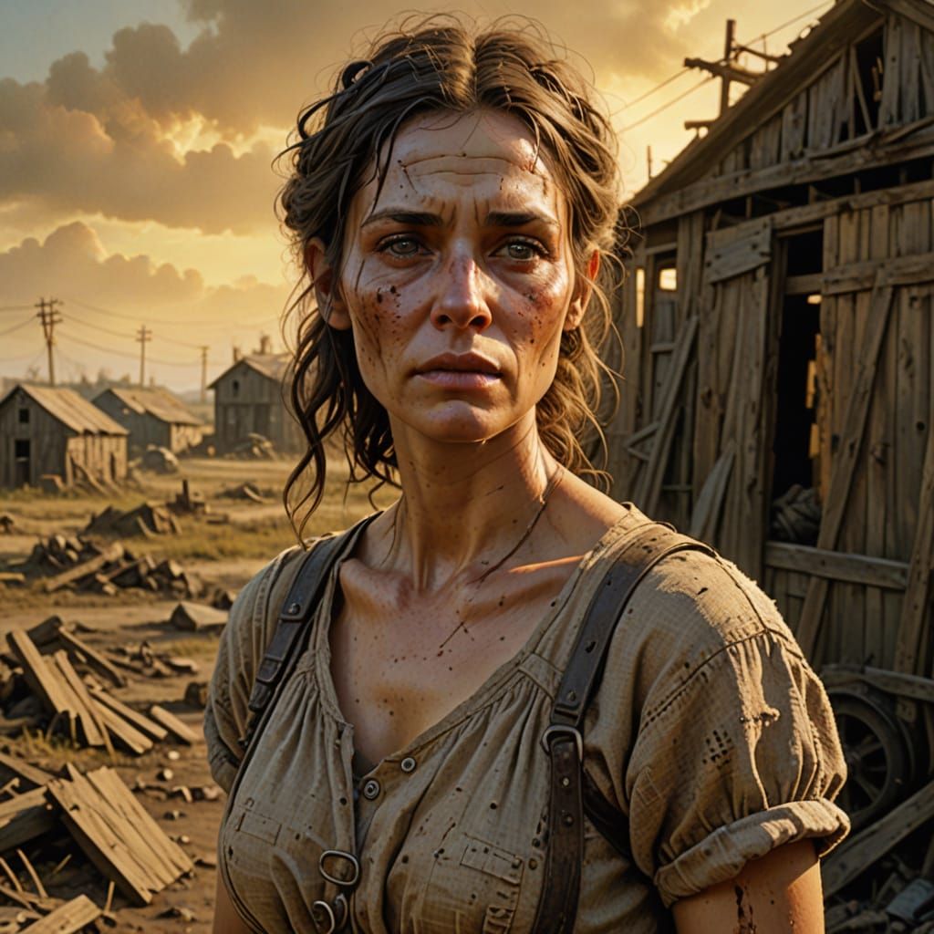 Hyper-Realistic Oil Painting of Wasteland Peasant