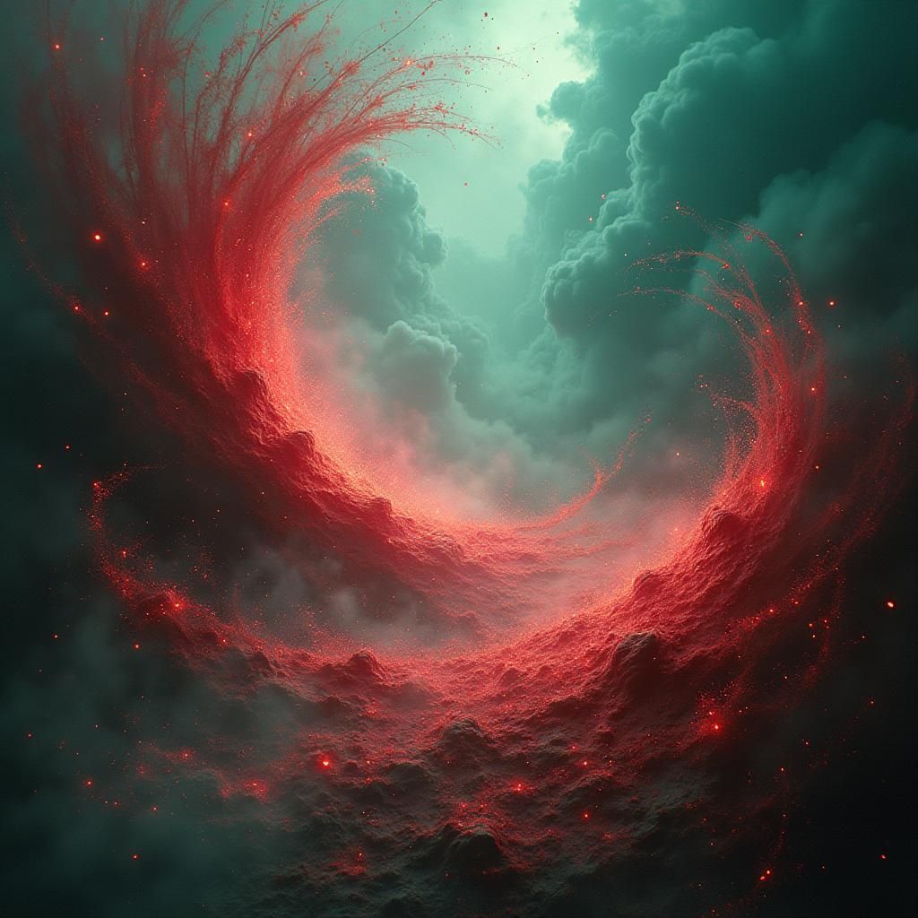 Swirling Ruby and Emerald Sparks in Dark Fantasy Style