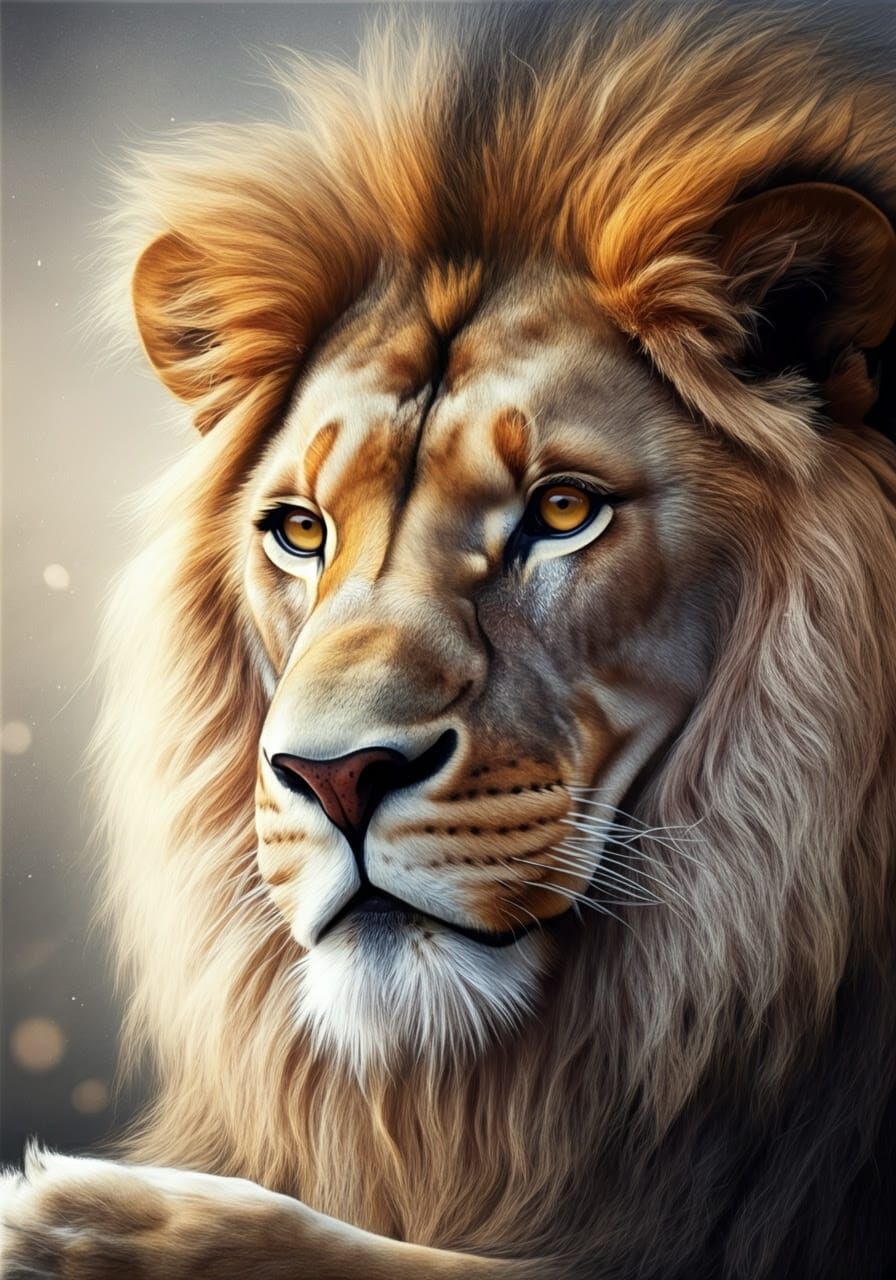 Majestic Rare Lion Portrait in Hyper-Detailed Digital Painti...