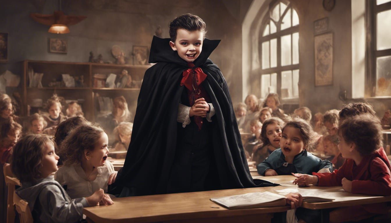 Hyperrealistic Baby Vampire in Preschool Classroom