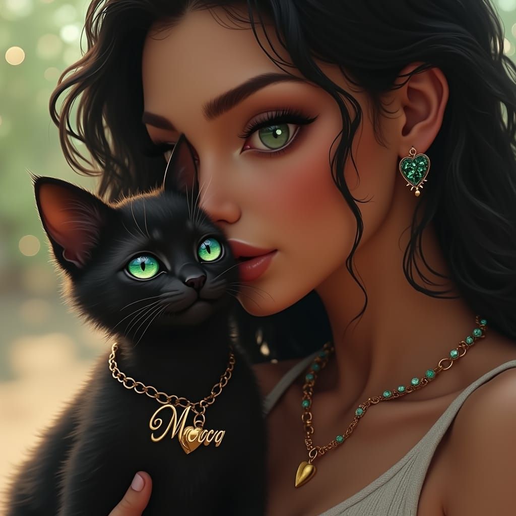 Enchanting Moment of a Model and Kitten in a Fantasy Realm