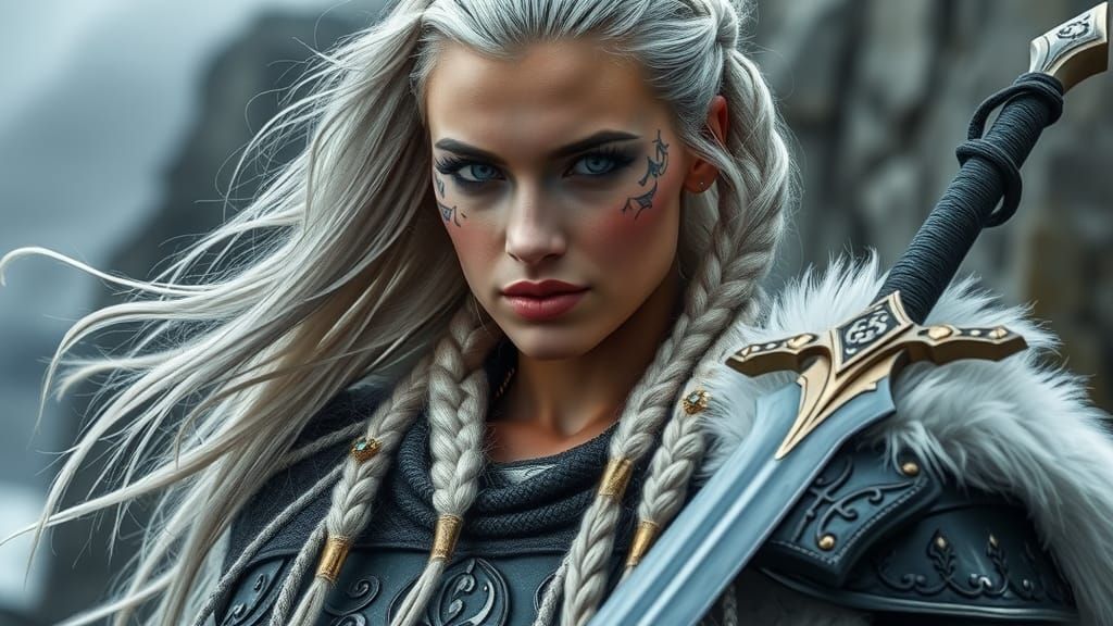 Viking Warrior with Runes and Platinum Hair
