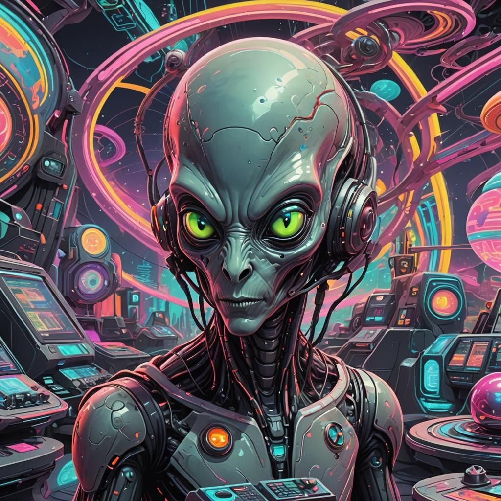Alien Near Futuristic Tech in Retro Sci-Fi Style