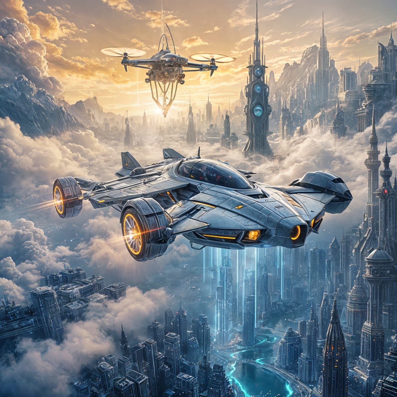 Cyberpunk Hypercar Floating in Futuristic Cityscape