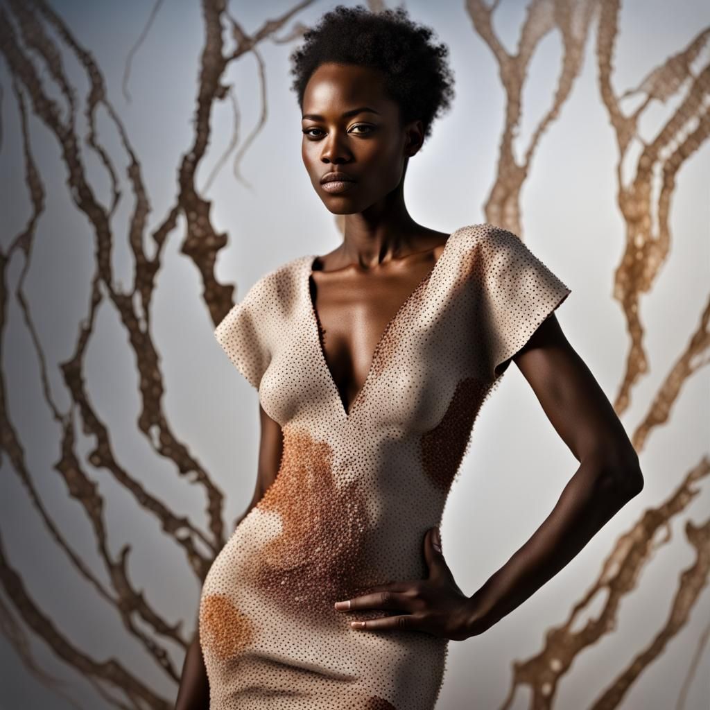 Photorealistic Portrait of an African Woman in V-Neck Dress