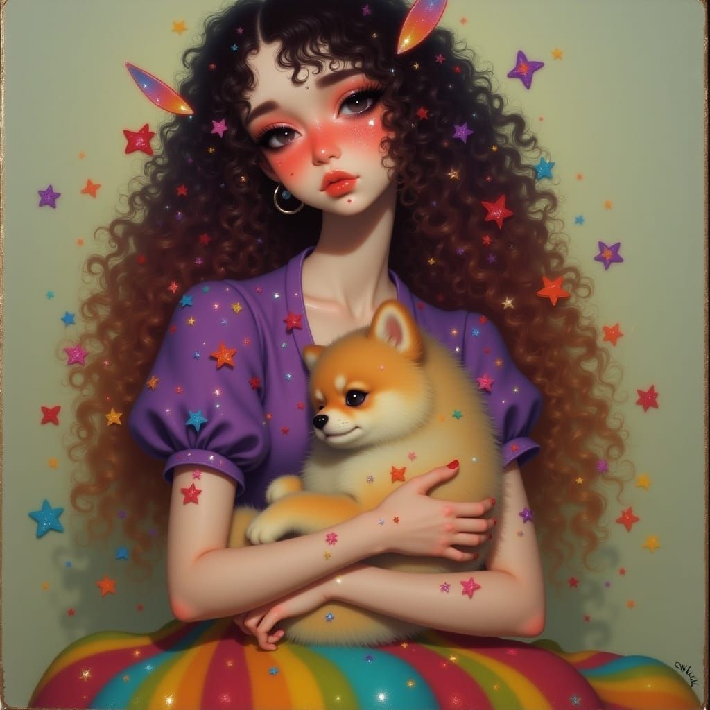 Ethereal Woman in Whimsical Oil Painting Style