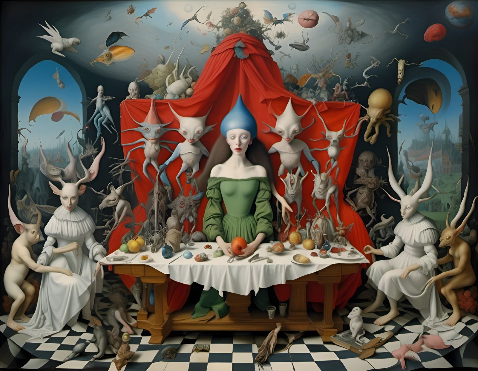 Albino Harlequin Witches in Surrealist Style