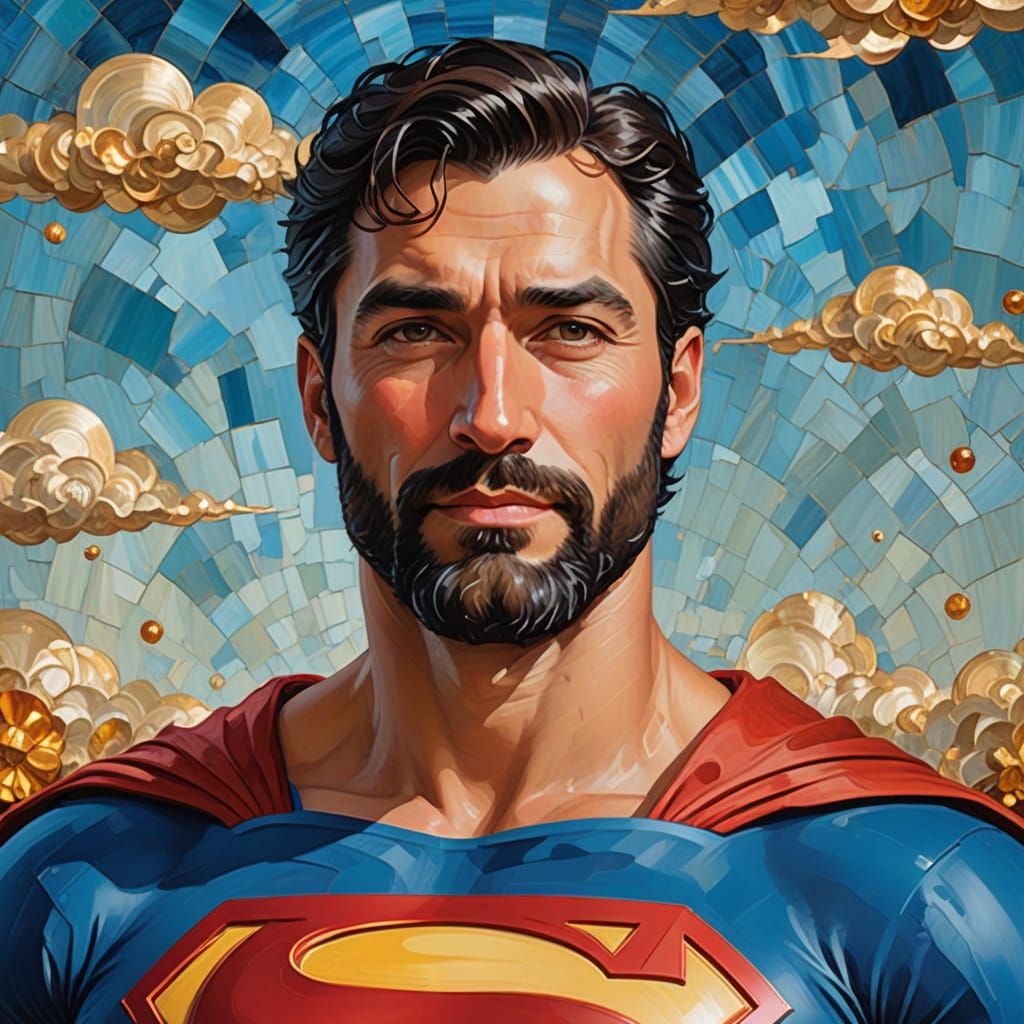 Bearded Superman Portrait in Art Nouveau Style