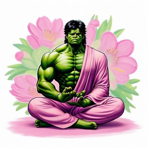 Hulk in Meditation with Floral Illustration
