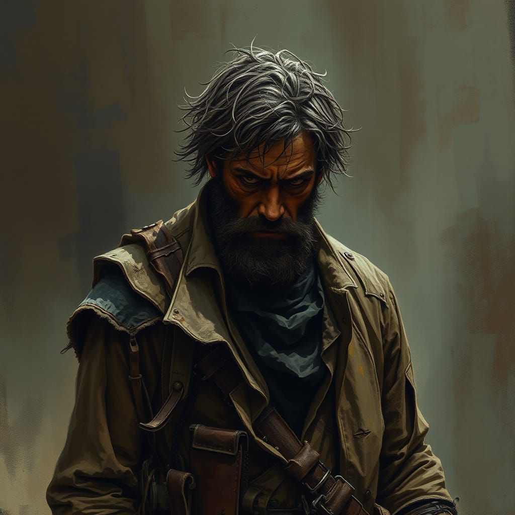 Brooding Outcast in Dark Ominous Landscape