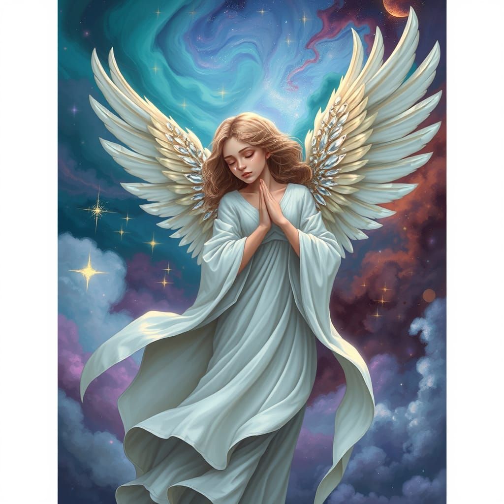 Crying Angel in Whimsical Sky as Digital Art