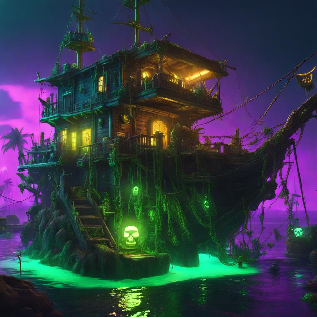 Neon Pirate Hideout in a Dark Future Game