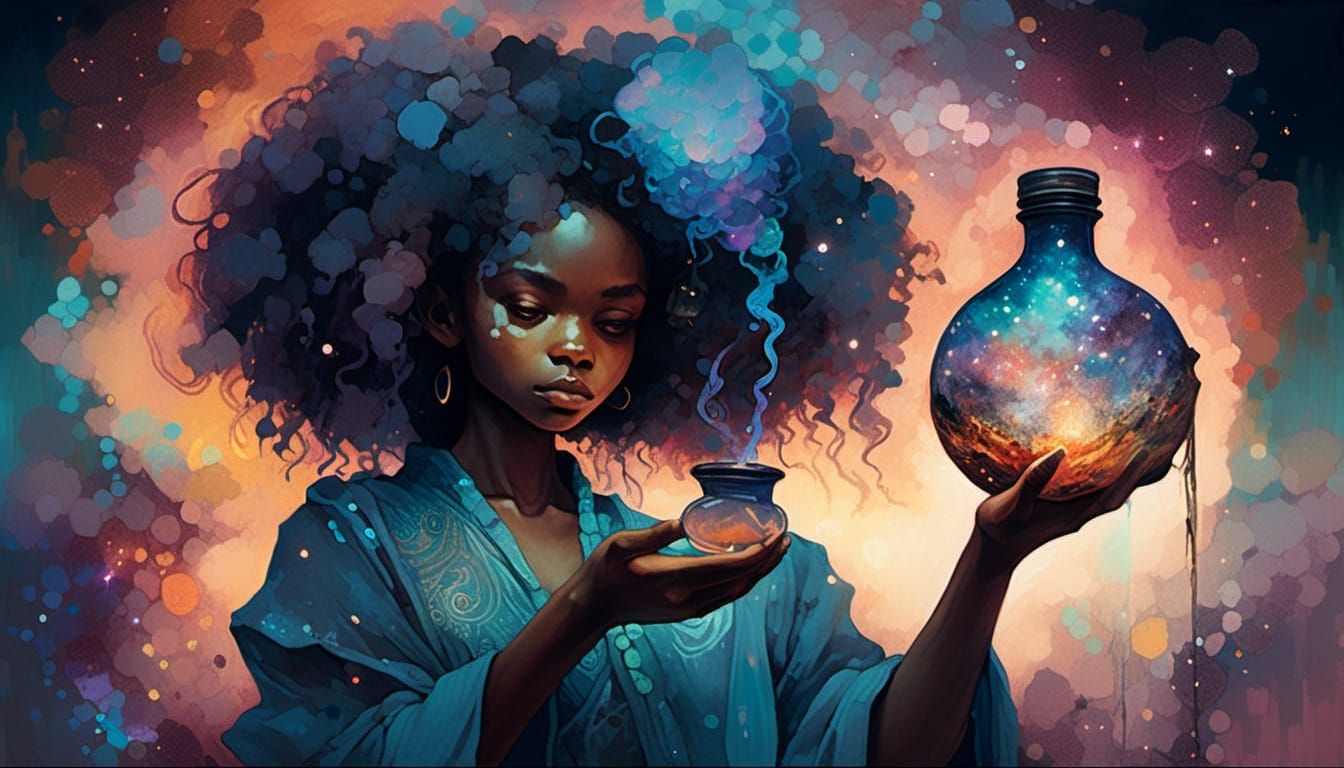 Anime Anthro Researcher with Potion in Macabre Alcohol Ink S...