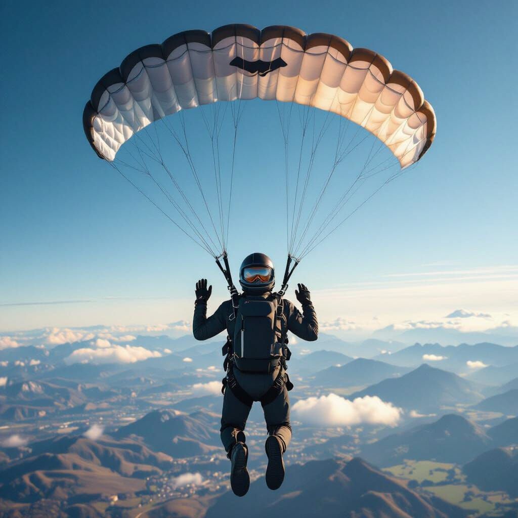 Skydiving Panorama in Retro-Futuristic Style