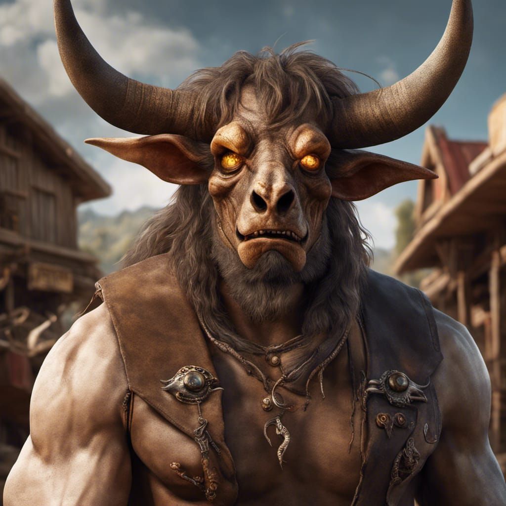 Minotaur with Gecko Eyes in the Old West