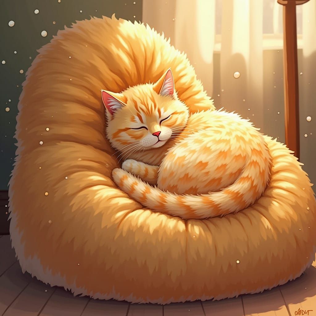 Golden Cat in Dreamy Bean Bag Oasis