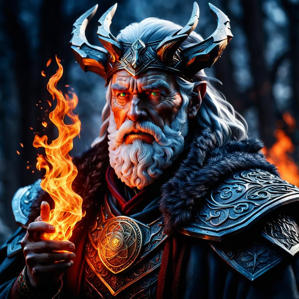 Realistic Druid of Fire and Ice: 8k Photograph