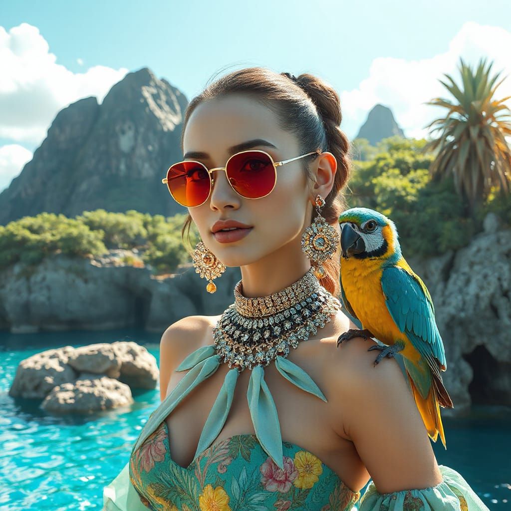 Trendy Fashionista in Turquoise Paradise, 3D Art